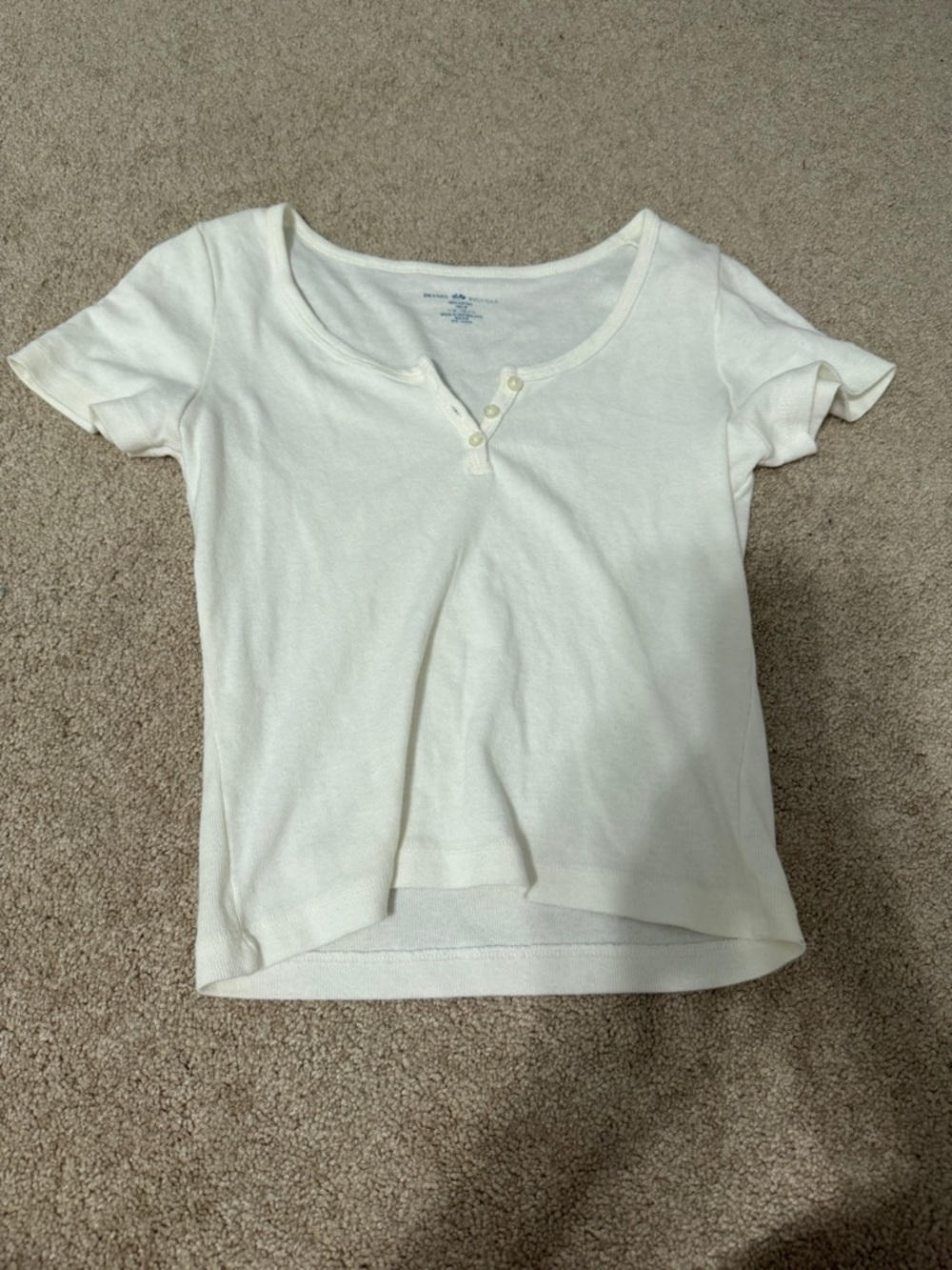 Brandy Melville White Short Sleeve Scoop Neck Henley Tee